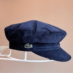 Y2K Lacoste Navy Blue Corduroy Newsboy Cap